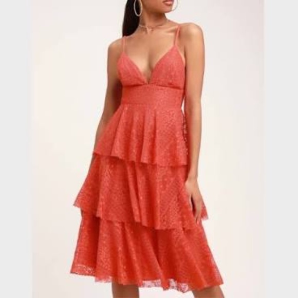 Lulus Dresses & Skirts - Lulu's Endless Romance Coral, Tiered Dress NWT
